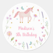 Unicorn Meadow Pastel Pink Gold Birthday Runder Aufkleber (Vorderseite)