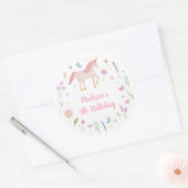 Unicorn Meadow Pastel Pink Gold Birthday Runder Aufkleber (Umschlag)