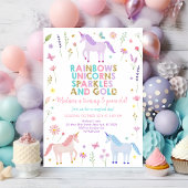 Unicorn Meadow Pastel Pink Gold Flowers Birthday Einladung