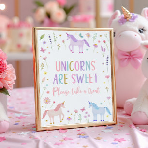Unicorn Meadow Pink Pastel Geburtstag Leckerei Zei Poster