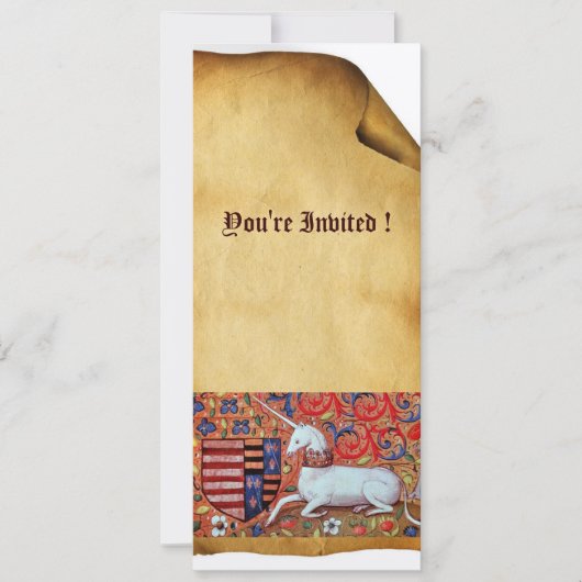 UNICORN MEDIEVAL FANTASY BLUME, FLORALPARKPLATZ EINLADUNG (Vorderseite)