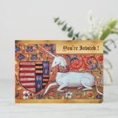UNICORN MEDIEVAL FANTASY BLUME, FLORALPARKPLATZ EINLADUNG (Stehend Vorderseite)