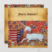 UNICORN MEDIEVAL FANTASY BLUME, FLORALPARKPLATZ EINLADUNG (Vorne/Hinten)