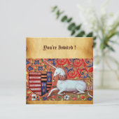 UNICORN MEDIEVAL FANTASY BLUME, FLORALPARKPLATZ EINLADUNG (Stehend Vorderseite)