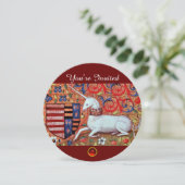 UNICORN MEDIEVAL FANTASY BLUME, RED WHLORAL EINLADUNG (Stehend Vorderseite)