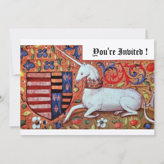 UNICORN MEDIEVAL FANTASY BLUME, RED WHLORAL EINLADUNG (Vorderseite)