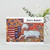 UNICORN MEDIEVAL FANTASY BLUME, RED WHLORAL EINLADUNG (Stehend Vorderseite)