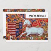 UNICORN MEDIEVAL FANTASY BLUME, RED WHLORAL EINLADUNG (Vorne/Hinten)