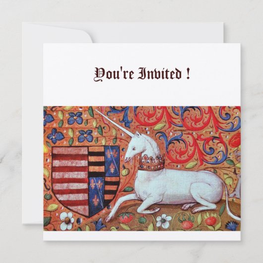 UNICORN MEDIEVAL FANTASY BLUME, RED WHLORAL EINLADUNG (Vorderseite)