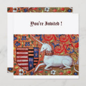 UNICORN MEDIEVAL FANTASY BLUME, RED WHLORAL EINLADUNG (Vorne/Hinten)