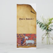 UNICORN MEDIEVAL FANTASY FLORAL PARCHPearl Einladung (Stehend Vorderseite)
