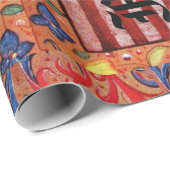 UNICORN,MEDIEVALISCHE FANTASIE-BLUME,FLORALMONOGRA GESCHENKPAPIER (Rolleneckpunkt)