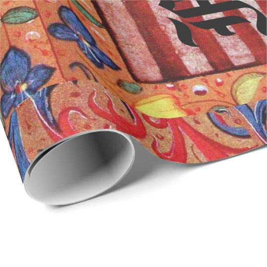 UNICORN,MEDIEVALISCHE FANTASIE-BLUME,FLORALMONOGRA GESCHENKPAPIER (Rolleneckpunkt)