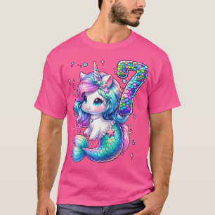 Unicorn Mermaid 7. Geburtstag 7 Jahre altes Party T-Shirt