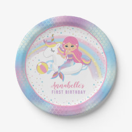 Unicorn Mermaid Pool Birthday Party Paper Plates Pappteller