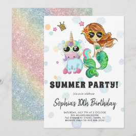 Unicorn & Mermaid Pool Party Einladung