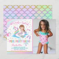 Unicorn & Mermaid Pool Party Geburtstag Einladung