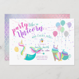 Unicorn Mermaid Princess Birthday Einladungen