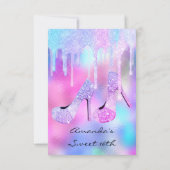 Unicorn Mermaid Tropfen Holografisch Pink High Hee Einladung (Rückseite)