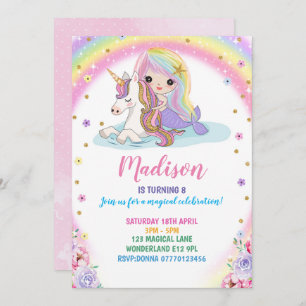 Unicorn Mermaid zum Geburtstag Einladung