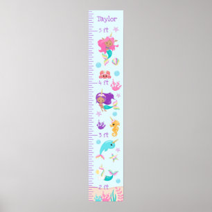 Unicorn Mermaids Growth Chart Medium Skin Tone Poster