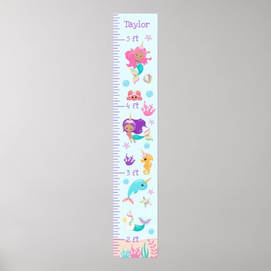 Unicorn Mermaids Growth Chart Medium Skin Tone Poster (Vorne)