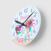 Unicorn Mermaids Kids Nursery Dark Skin Tone Runde Wanduhr (Winkel)