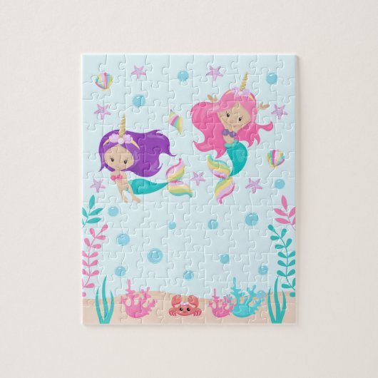 Unicorn Mermaids unter dem Meereshellfellton Puzzle (Vertikal)