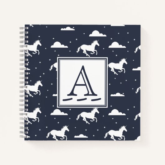 Unicorn Midnight Sky Muster Monogram Notizblock (Vorderseite)