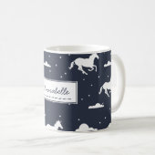 Unicorn Midnight Sky Muster Personalisiert Blue Kaffeetasse (VorderseiteRechts)