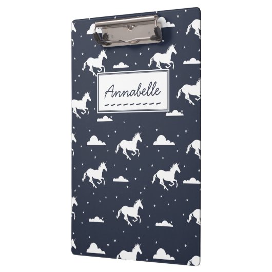 Unicorn Midnight Sky Muster Personalisiert Klemmbrett (Links)