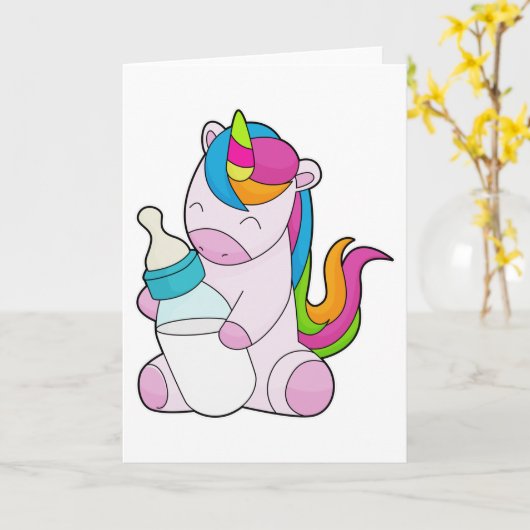 Unicorn Milchflasche Karte (Gelbe Blume)