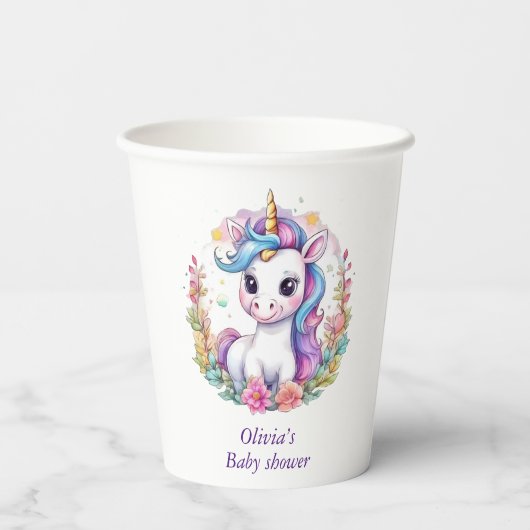 Unicorn Minimalistisch Baby Dusche positiv Pappbecher (Rückseite)