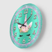 Unicorn Mint Gold Zahlen Girly Glitzer Spark Rosa Große Wanduhr (Winkel)
