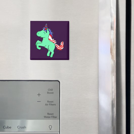 Unicorn Mint Green Patriotic USA Flag Mane Cartoon Magnet (In Situ (Kühlschrank))