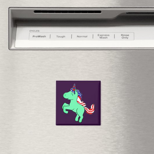 Unicorn Mint Green Patriotic USA Flag Mane Cartoon Magnet (In Situ (Geschirrspüler))
