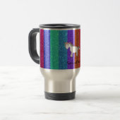 Unicorn mit Regenbogen-Glitterstreifen Reisebecher (Vorderseite Links)