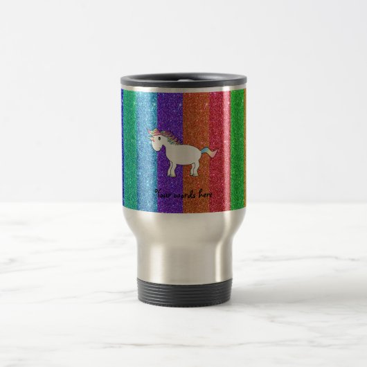Unicorn mit Regenbogen-Glitterstreifen Reisebecher (Mittel)
