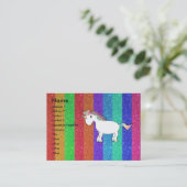 Unicorn mit Regenbogen-Glitterstreifen Visitenkarte (Stehend Vorderseite)