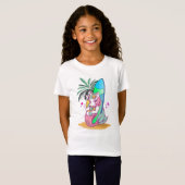 Unicorn mit Surfbrett am Strand T-Shirt (Vorne ganz)