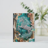 Unicorn Mixed Media Collage Postkarte (Stehend Vorderseite)