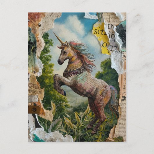 Unicorn Mixed Media Collage Postkarte (Vorderseite)
