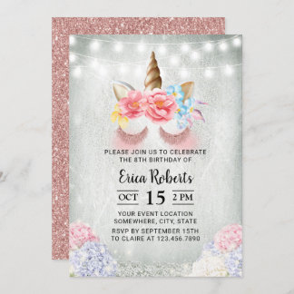 Unicorn Moderne Rose Gold Glitzer Magischer Geburt Einladung
