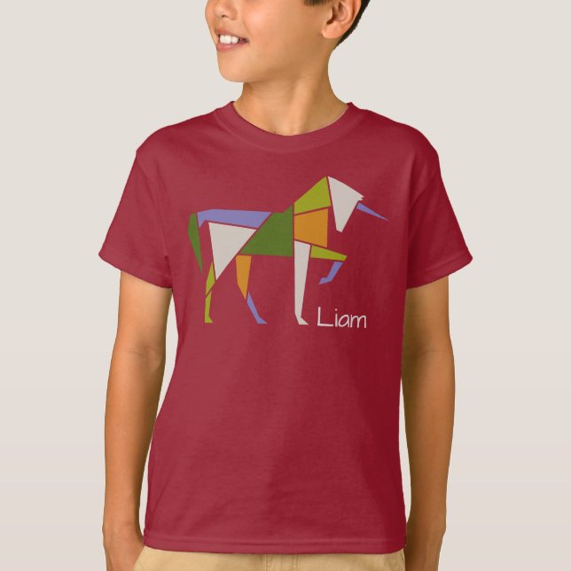Unicorn Modernes Abstraktes Tangram Tier anpassen T-Shirt (Vorderseite)