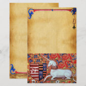 UNICORN MONOGRAM BROWN FLORAL PARCHMENT BRIEFPAPIER (Vorne/Hinten)