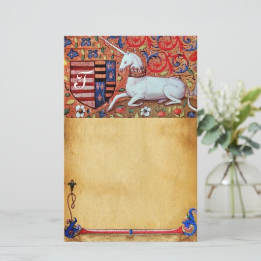 UNICORN MONOGRAM BROWN FLORAL PARCHMENT BRIEFPAPIER (Stehend Vorderseite)