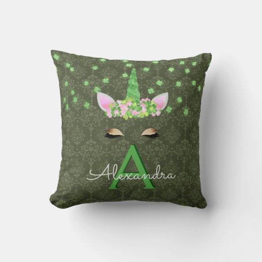 Unicorn Monogram Green St. Patrick's Day Kissen (Vorderseite)
