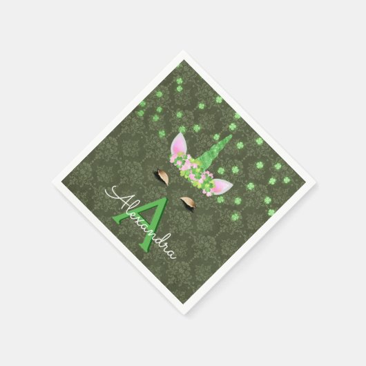 Unicorn Monogram Green St. Patrick's Day Serviette (Ecke)