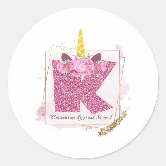Unicorn Monogram K Custom Stickers (Vorderseite)