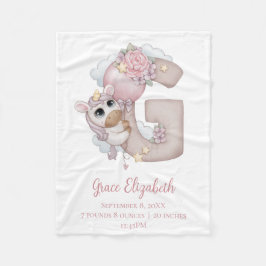 Unicorn Monogram Letter G Pink Baby Girl Gift Fleecedecke